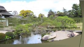  Presentation with garden pond - Amazing slide set having decorative-pond-and-stone-island backdrop and a seafoam green colored foreground