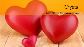  Presentation with wooden heart the slogan - Amazing presentation theme having decorative red hearts on wooden backdrop and a  colored foreground