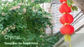  Presentation with red brick wall - Presentation design with decorative-red-lantern-hanging background and a forest green colored foreground