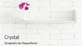  Presentation with flowers vase - Audience pleasing presentation design consisting of decorative shelf on white brick wall with flowers in vase on it backdrop and a white colored foreground