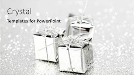  Presentation with glitter - Beautiful PPT theme featuring decorative-silver-boxes-with-holiday backdrop and a white colored foreground