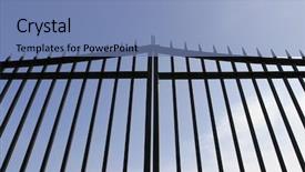  Presentation with rail - Beautiful PPT layouts featuring decorative steel gates backdrop and a teal colored foreground