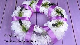  Presentation with flowers - PPT layouts having decorative wreath with flowers on wooden background background and a light blue colored foreground