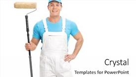 Presentation with paint roller - PPT theme featuring decorator holding a paint roller background and a white colored foreground