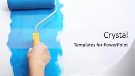  Presentation with painting walls paint roller - PPT layouts featuring decorator's hand painting wall background and a sky blue colored foreground