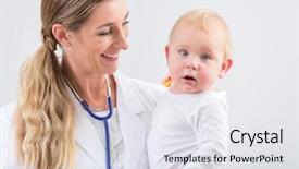  Presentation with pediatric hospital - Beautiful slides featuring dedicated female physician and pediatric backdrop and a sky blue colored foreground