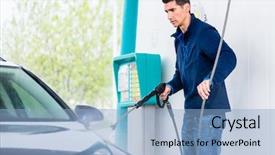  Presentation with pressure washing business proposal pre - Slide set consisting of dedicated young worker washing car background and a light blue colored foreground