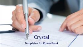  Presentation with deed - Presentation design featuring deed - close up of a businessman background and a sky blue colored foreground