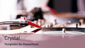  Presentation with record player - Theme with deejay - vinyl record spinning on dj background and a coral colored foreground