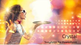  Presentation with pretty girl - Colorful PPT theme enhanced with concept with chalkboard notebook pen backdrop and a sky blue colored foreground