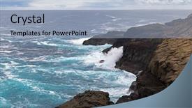  Presentation with volcanic rock - Theme with deep blue sea water splashing volcanic rock at blowholes rock tunnels at cape bridgewater in victoria australia background and a light blue colored foreground