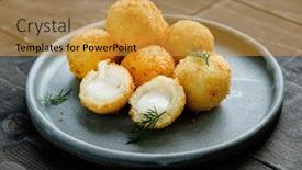  Presentation with cheese plate parmesan cheddar gouda - Slide deck having deep-fried-cheese-ball background and a gold colored foreground