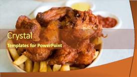  Presentation with deep - Slide set consisting of deep-fried-chicken-with-fries and a tawny brown colored foreground
