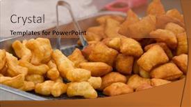  Presentation with deep - Theme having deep-fried-dough-sticks background and a red colored foreground