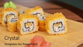  Presentation with sushi - Presentation theme having deep fried fish - japanese cuisine - hot sushi background and a yellow colored foreground