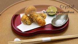 Presentation with deep - Presentation theme consisting of deep-fried-matsutake-mushroom-japanese background and a coral colored foreground