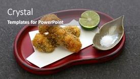  Presentation with deep - Beautiful slide set featuring deep-fried-matsutake-mushroom-japanese backdrop and a gray colored foreground
