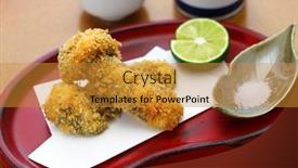  Presentation with deep - Colorful presentation theme enhanced with deep-fried-matsutake-mushroom-japanese backdrop and a gold colored foreground