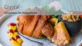  Presentation with deep - Slides having deep-fried-pork-knuckle-dish background and a light blue colored foreground