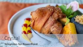  Presentation with deep - Slides consisting of deep-fried-pork-knuckle-dish background and a light blue colored foreground