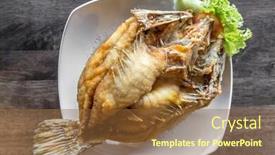  Presentation with deep sea - Presentation design featuring deep fried sea bass with fish sauce and spicy salad background and a tawny brown colored foreground