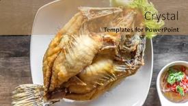  Presentation with deep sea - Slide deck having deep fried sea bass with fish sauce and spicy salad background and a coral colored foreground