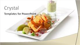  Presentation with deep - Presentation theme consisting of deep fried shrimp with guacamole sauce and lime slice background and a white colored foreground