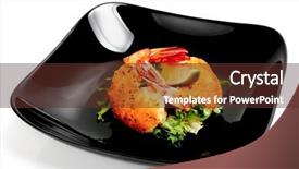  Presentation with shrimps - PPT theme having deep fried shrimps with lettuce in black plate isolated on white background and a tawny brown colored foreground