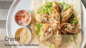  Presentation with thai food - PPT layouts with deep fried spring roll background and a coral colored foreground