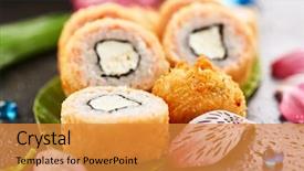  Presentation with japanese food - Presentation theme featuring deep fried sushi roll made background and a gold colored foreground