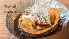  Presentation with deep - Theme having deep fried vegetables with gravy sauce background and a coral colored foreground