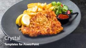  Presentation with veal - Theme consisting of deep-fried-wiener-schnitzel background and a dark gray colored foreground