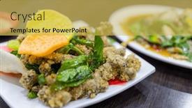  Presentation with oyster - Presentation design having deep-fry-oyster-dish background and a yellow colored foreground