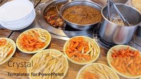  Presentation with shrimp fish - Presentation theme featuring deep-fry-shrimp-and-fish background and a  colored foreground