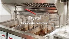  Presentation with earth fantasy or interstellar deep - Slide set with deep fryer on restaurant kitchen background and a coral colored foreground
