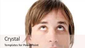  Presentation with happy sad face man - PPT theme featuring deep in thought looking upward background and a  colored foreground