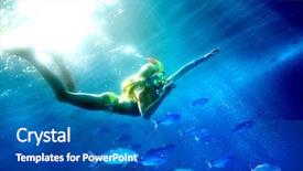  Presentation with coral reefs blue water beautiful sky - Theme featuring deep sea divers - child scuba diver with group background and a teal colored foreground