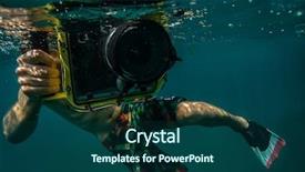  Presentation with unmanned underwater vehicles - Beautiful presentation design featuring deep sea divers - diver taking underwater photo backdrop and a ocean colored foreground