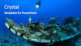  Presentation with deep sea - Slide set having deep sea divers - scuba diver exploring shipwreck background and a gray colored foreground
