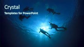  Presentation with scuba diving - Colorful PPT theme enhanced with deep sea divers - scuba diving underwater silhouettes backdrop and a navy blue colored foreground