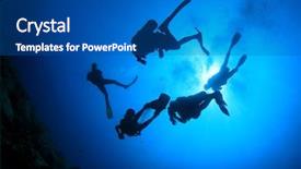  Presentation with scuba diving - Amazing PPT theme having deep sea divers - scuba diving backdrop and a ocean colored foreground