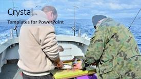  Presentation with deep sea - Colorful PPT theme enhanced with deep sea fishing - gutting fish backdrop and a light blue colored foreground
