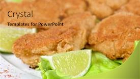  Presentation with deep sea - PPT layouts featuring deep-sea scallop marinated at soy sauce and coat with breadcrumbs and fried at butter background and a gold colored foreground