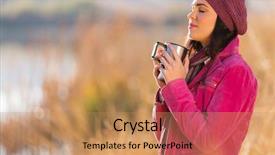  Presentation with winter - Beautiful presentation theme featuring deep thinking - beautiful woman enjoying winter morning backdrop and a coral colored foreground