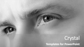  Presentation with blue eyes technology close up - Cool new presentation theme with deep thinking - male eyes closeup backdrop and a gray colored foreground
