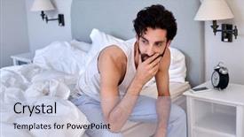  Presentation with bed - PPT theme enhanced with deep thinking - man with beard sitting background and a light blue colored foreground