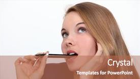  Presentation with mouth jaw bone - Amazing presentation having deep thinking - woman holding pen to mouth backdrop and a coral colored foreground