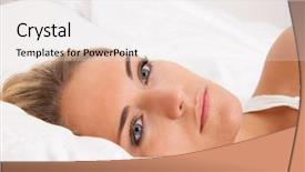  Presentation with being a single woman - Audience pleasing PPT theme consisting of deep thinking - young woman lies awake backdrop and a white colored foreground