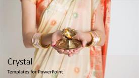  Presentation with indian traditional - Theme with deepawali - indian girl in traditional sari background and a lemonade colored foreground