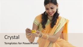  Presentation with indian traditional - Beautiful PPT theme featuring deepawali - indian woman in glamorous traditional backdrop and a coral colored foreground